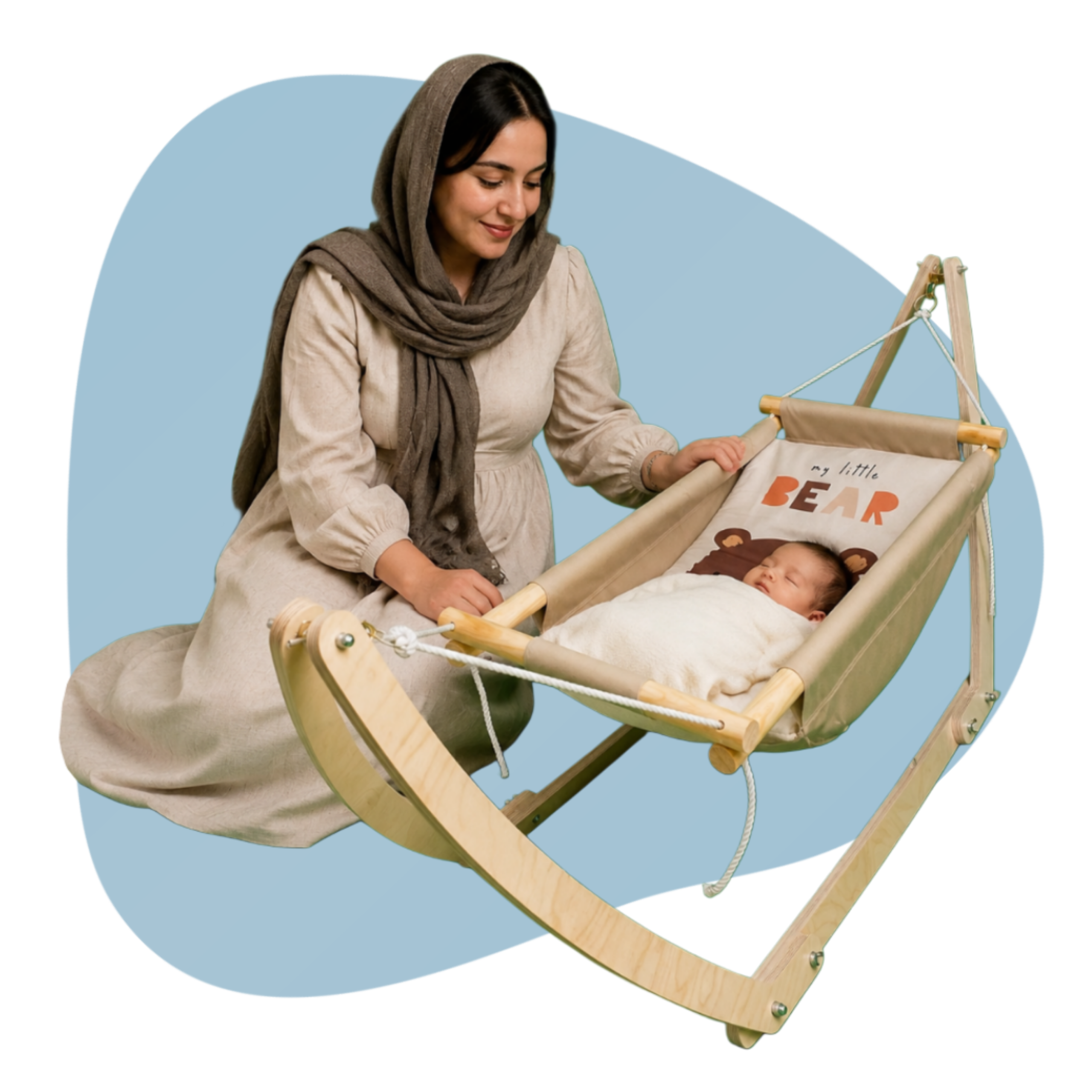 خرید گهواره ننو چوبی ۲ طنابه صادراتی - نینی گهواره