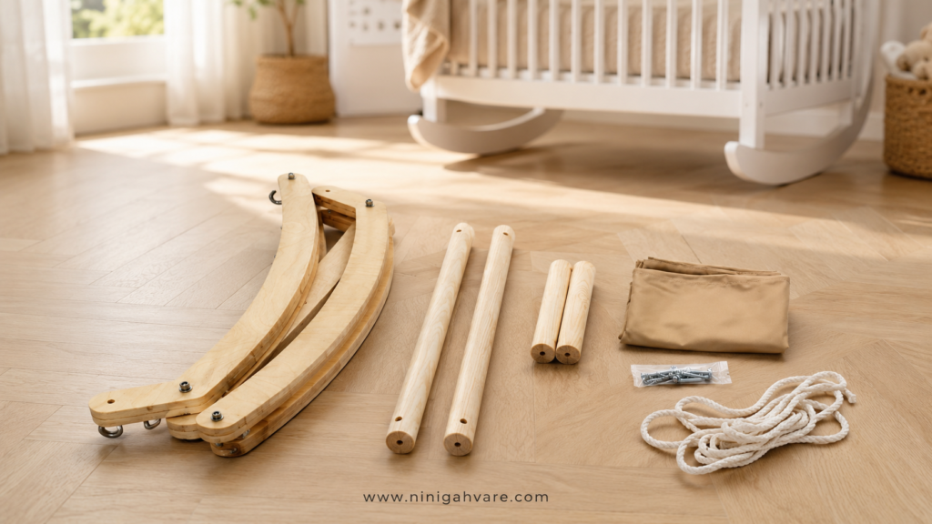 قطعات و اجزای گهواره ننو داخل اتاق نوزاد